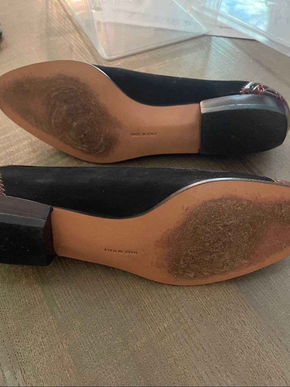 Ferragamo Black Suede Flats with Brown Croc-Textured Toe - Picture 4 of 8